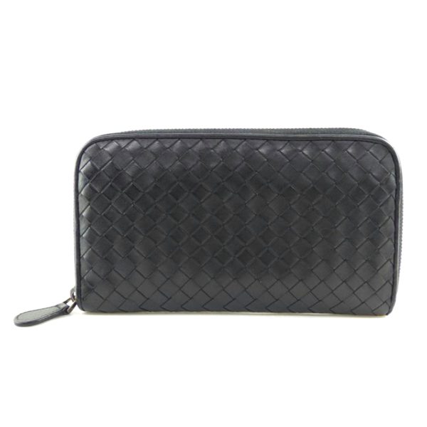 78380 1 Bottega Veneta Intrecciato Round Zipper Long Wallet Black