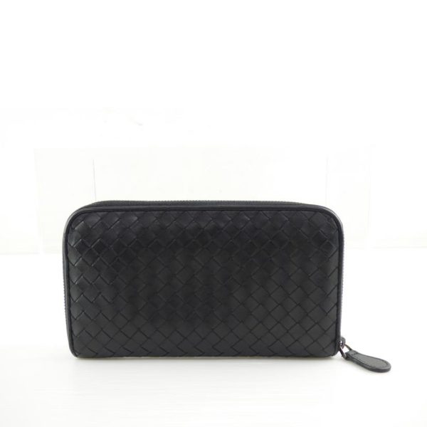 78380 2 Bottega Veneta Intrecciato Round Zipper Long Wallet Black