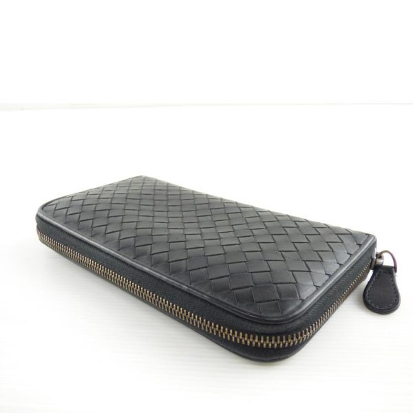 78380 3 Bottega Veneta Intrecciato Round Zipper Long Wallet Black