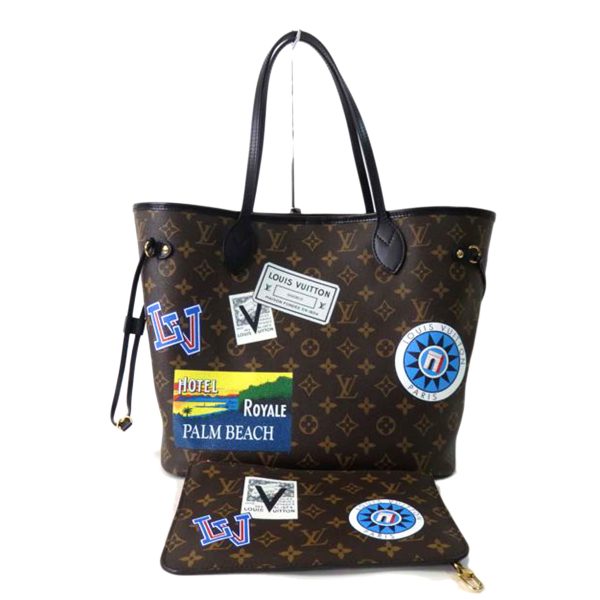 78582 1 Louis Vuitton Neverfull MM My LV World Tour Monogram Tote Bag Brown