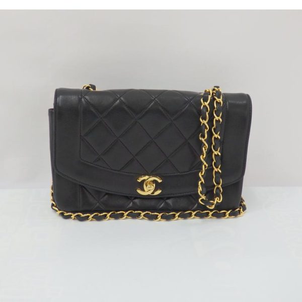 78873 2 Chanel Lambskin Chain Shoulder Bag Black