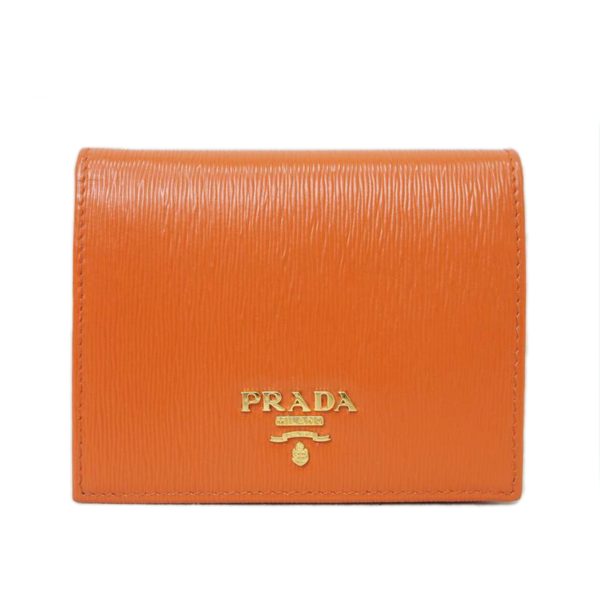 78967 1 Prada Saffiano 2 Fold Wallet Orange