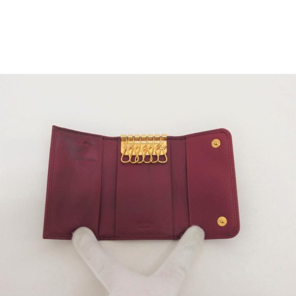 79013 4 Prada Saffiano 6 Key Case Bag Wine Red