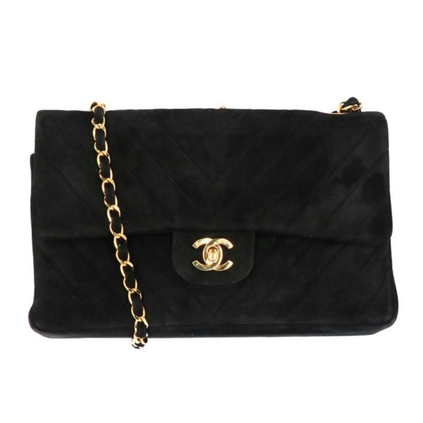 79047 1 Chanel V Stitch Suede Chain Shoulder Bag Black