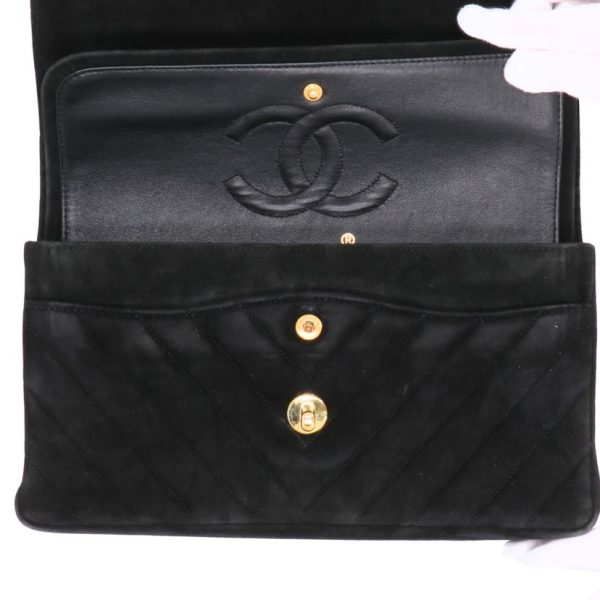 79047 10 Chanel V Stitch Suede Chain Shoulder Bag Black