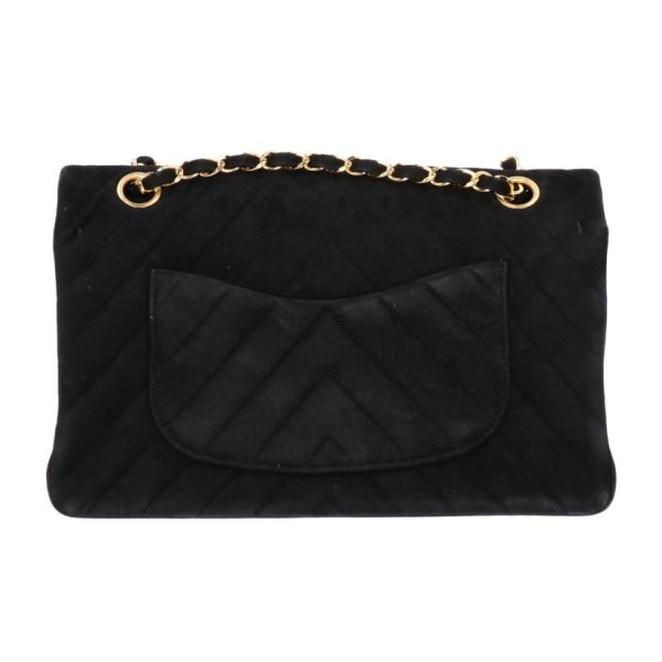 79047 2 Chanel V Stitch Suede Chain Shoulder Bag Black