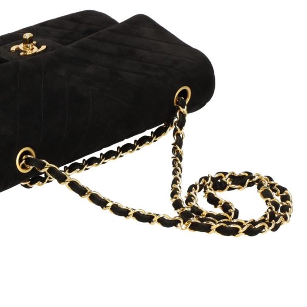 79047 4 Chanel V Stitch Suede Chain Shoulder Bag Black