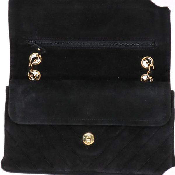 79047 9 Chanel V Stitch Suede Chain Shoulder Bag Black