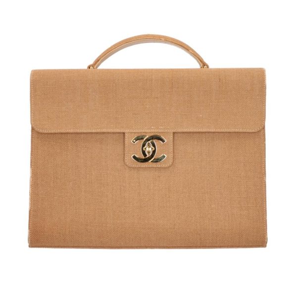 79450 1 Chanel Coco Mark Linen Briefcase Bag Beige