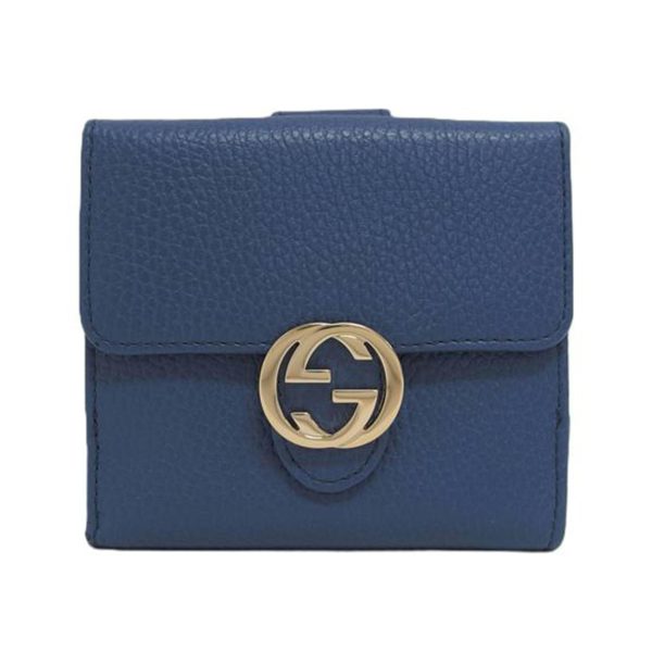 79679 1 Gucci Interlocking G W Hook Leather Bi Fold Wallet Blue