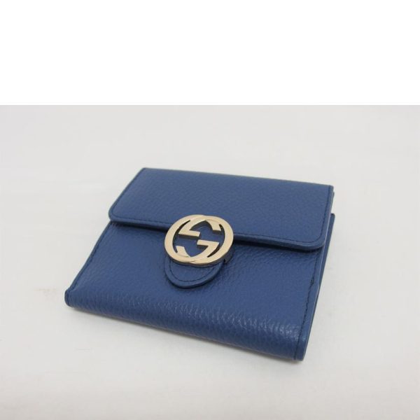 79679 3 Gucci Interlocking G W Hook Leather Bi Fold Wallet Blue