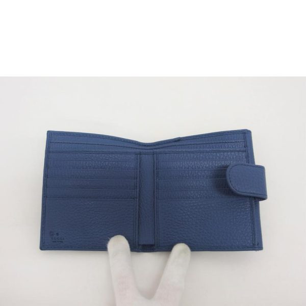 79679 4 Gucci Interlocking G W Hook Leather Bi Fold Wallet Blue