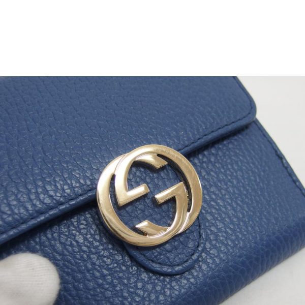 79679 8 Gucci Interlocking G W Hook Leather Bi Fold Wallet Blue