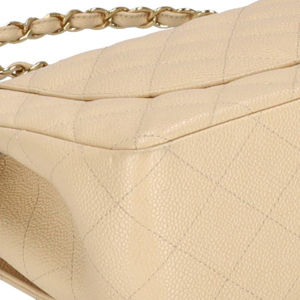 79699 10 Chanel Deca Matelassé Double Flap Chain Shoulder Bag Caviar Skin Beige