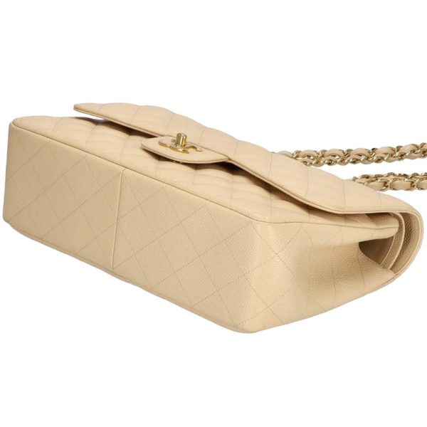 79699 3 Chanel Deca Matelassé Double Flap Chain Shoulder Bag Caviar Skin Beige