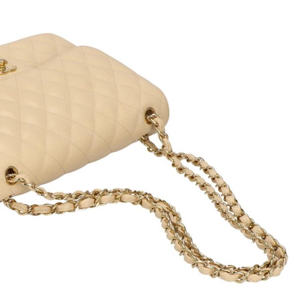 79699 4 Chanel Deca Matelassé Double Flap Chain Shoulder Bag Caviar Skin Beige