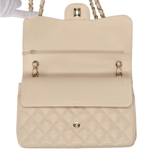 79699 5 Chanel Deca Matelassé Double Flap Chain Shoulder Bag Caviar Skin Beige