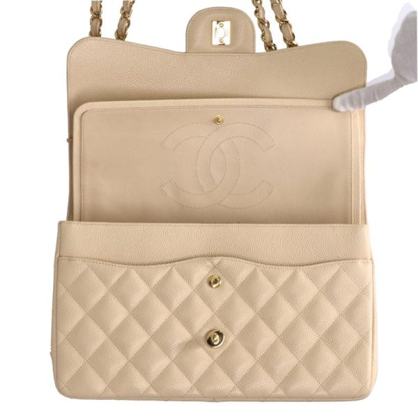 79699 6 Chanel Deca Matelassé Double Flap Chain Shoulder Bag Caviar Skin Beige