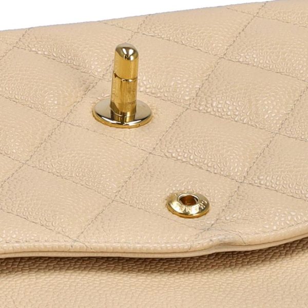 79699 9 Chanel Deca Matelassé Double Flap Chain Shoulder Bag Caviar Skin Beige