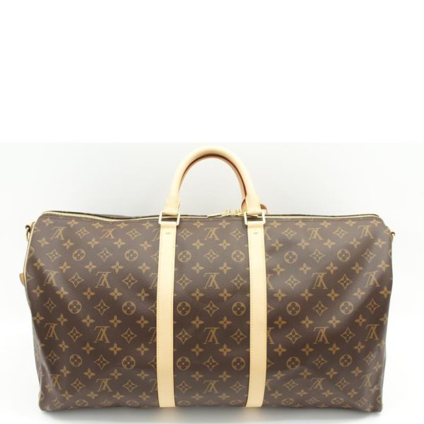 79839 2 Louis Vuitton Keepall Bandouliere 55 Monogram Duffel Bag Brown