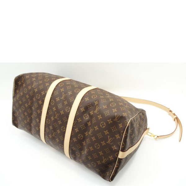 79839 3 Louis Vuitton Keepall Bandouliere 55 Monogram Duffel Bag Brown