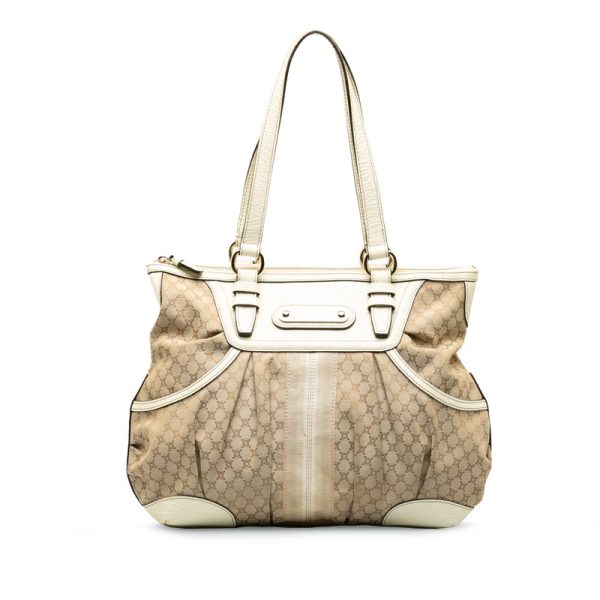 798mucehsffc5cl4 1 Celine Macadam Croco Embossed Tote Bag Shoulder Bag Beige White Canvas Leather