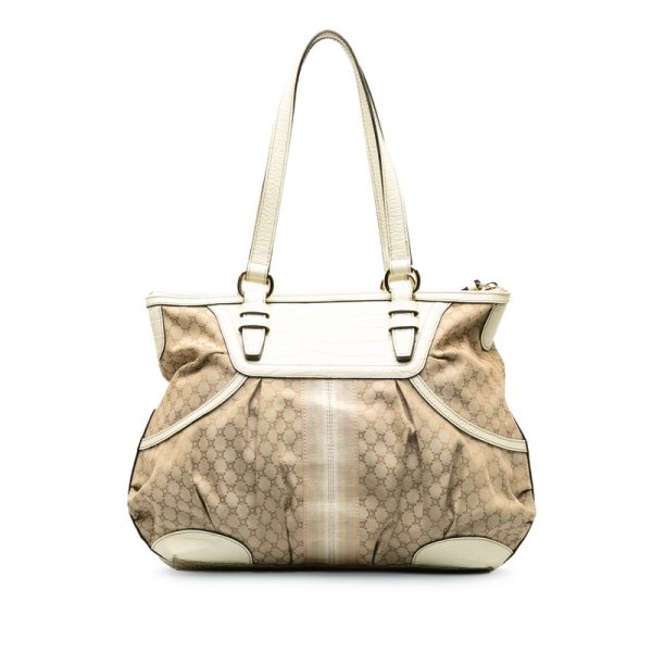 798mucehsffc5cl4 3 Celine Macadam Croco Embossed Tote Bag Shoulder Bag Beige White Canvas Leather