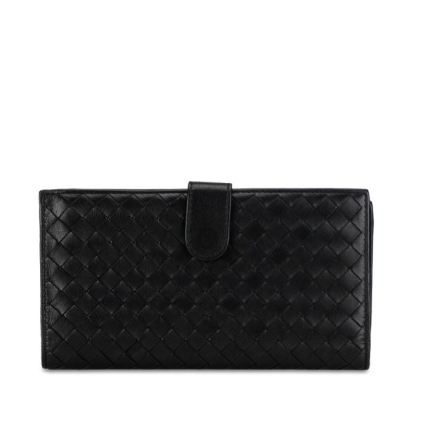 7p4zwgrhkqu2c6no 1 Bottega Veneta Intrecciato Purse Long Wallet Black Leather