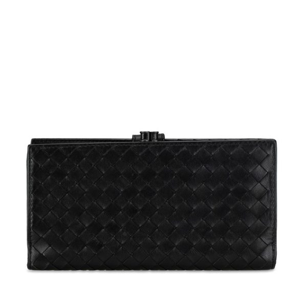 7p4zwgrhkqu2c6no 3 Bottega Veneta Intrecciato Purse Long Wallet Black Leather