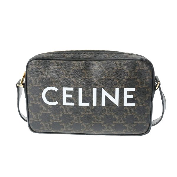 800000122254000 1 Celine Triomphe Canvas Medium Messenger Shoulder Bag Black