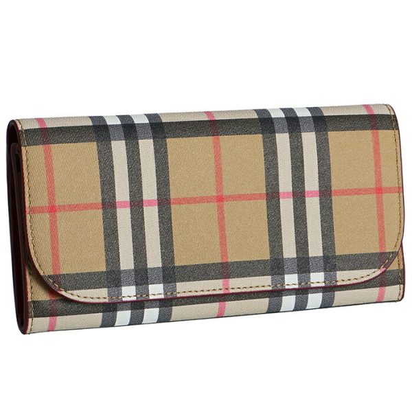 8005384 BURBERRY Vintage Check Leather Long Wallet Crimson Red