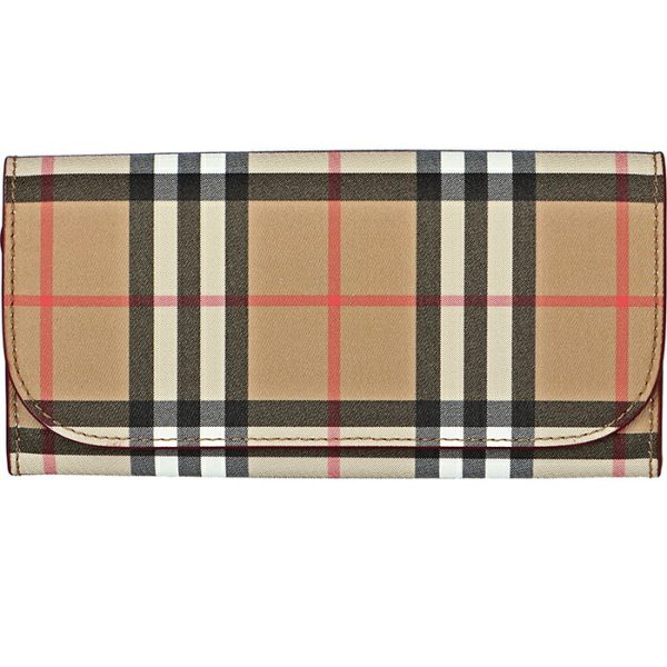 8005384 1 BURBERRY Vintage Check Leather Long Wallet Crimson Red