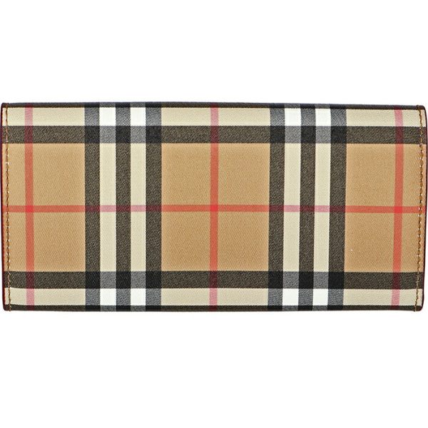 8005384 2 BURBERRY Vintage Check Leather Long Wallet Crimson Red