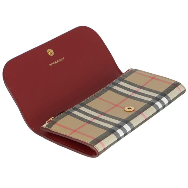 8005384 4 BURBERRY Vintage Check Leather Long Wallet Crimson Red