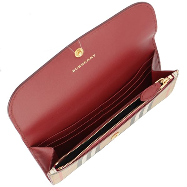 8005384 5 BURBERRY Vintage Check Leather Long Wallet Crimson Red