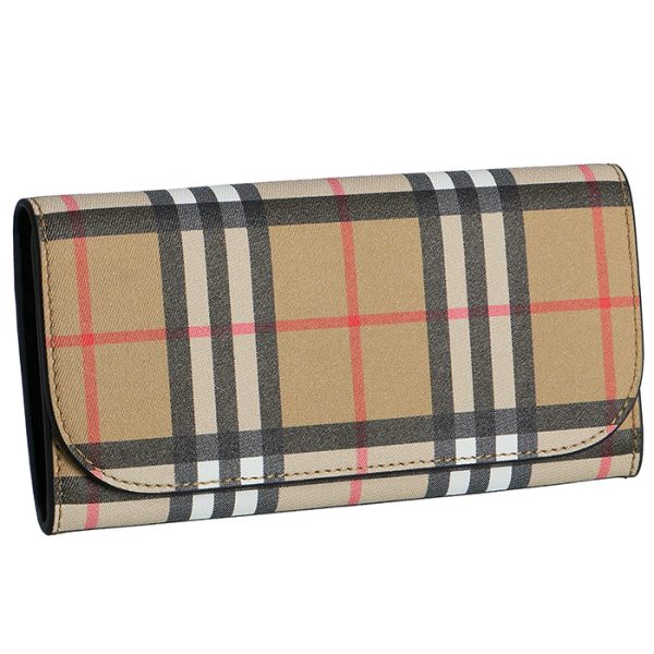 8005385 BURBERRY Vintage Check Leather Long Wallet Black