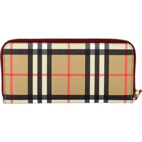 8005389 2 BURBERRY Vintage Check Leather Long Wallet Crimson Red