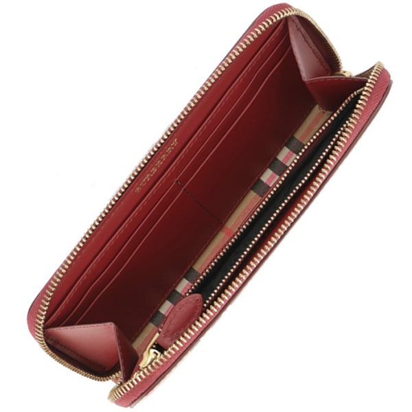 8005389 4 BURBERRY Vintage Check Leather Long Wallet Crimson Red