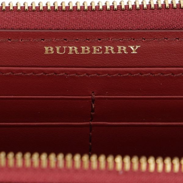 8005389 5 BURBERRY Vintage Check Leather Long Wallet Crimson Red