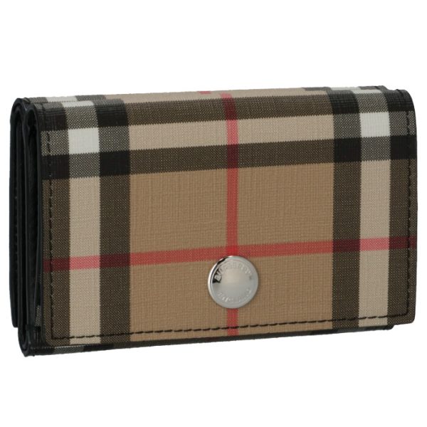 8015129 BURBERRY Vintage Check E Canvas Tri fold Wallet BeigeBlack