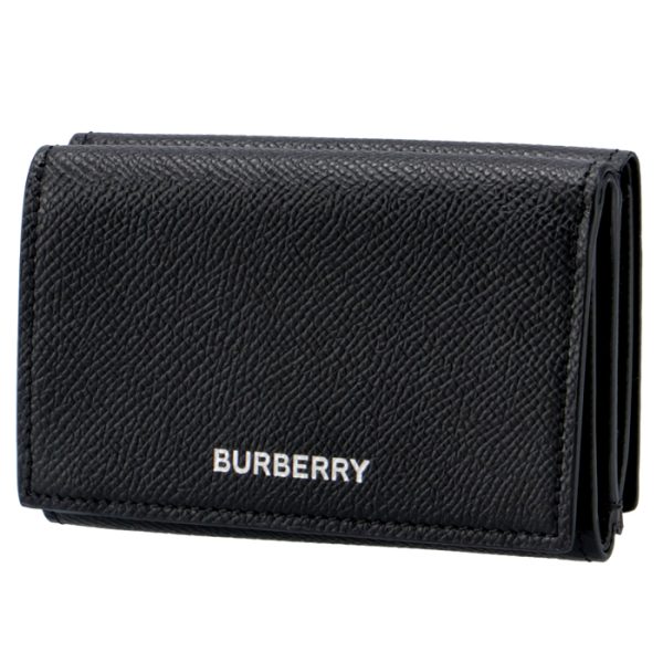 8017455 BURBERRY Grainy Leather Tri fold Wallet Black