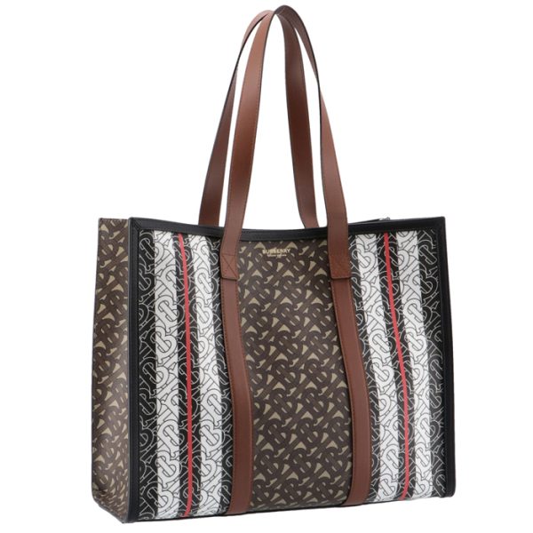 8019383 BURBERRY Monogram Stripe E Canvas Small Tote Bag Brown