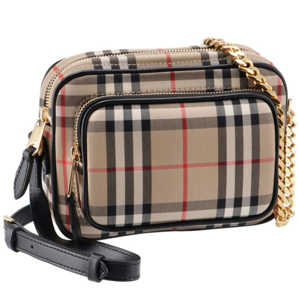 8021282 BURBERRY Vintage Check Leather Camera Bag Archive Beige