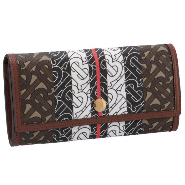 8022012 BURBERRY Monogram Stripe E Canvas Long Wallet Brown