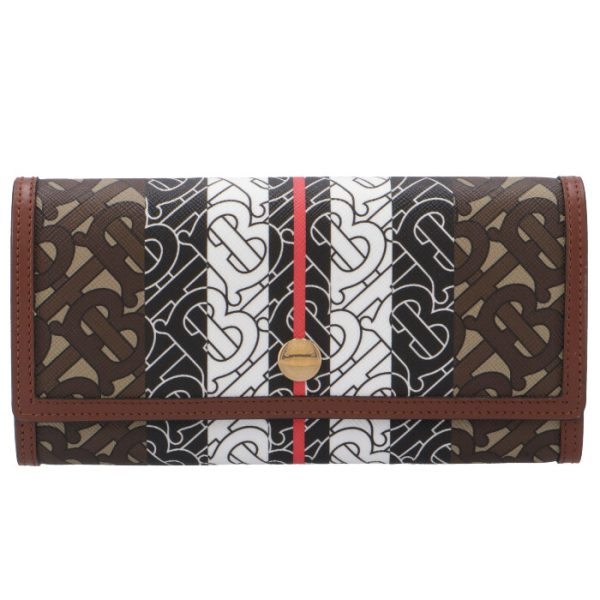 8022012 1 BURBERRY Monogram Stripe E Canvas Long Wallet Brown