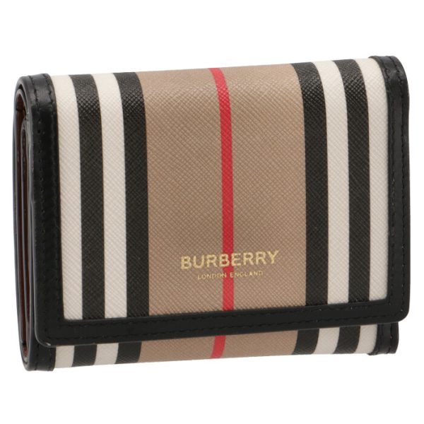 8026003 BURBERRY Striped Leather Tri fold Mini Wallet Beige