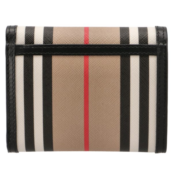 8026003 2 BURBERRY Striped Leather Tri fold Mini Wallet Beige