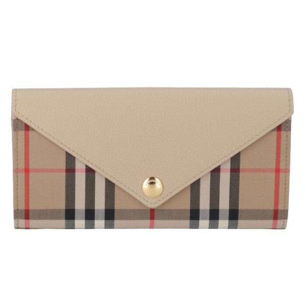 8026111 1 BURBERRY Vintage Check Leather Continental Wallet Light Beige