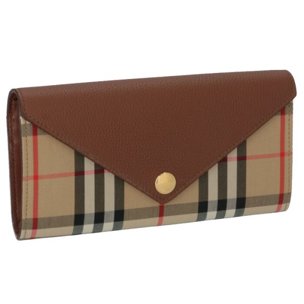 8026112 BURBERRY Vintage Check Leather Continental Wallet Tan Brown