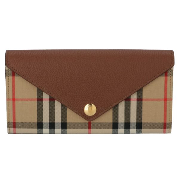 8026112 1 BURBERRY Vintage Check Leather Continental Wallet Tan Brown